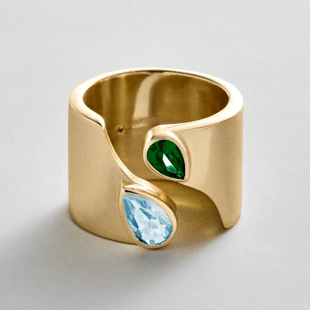 Personalized Two-Stone Open Band Ring - Gold