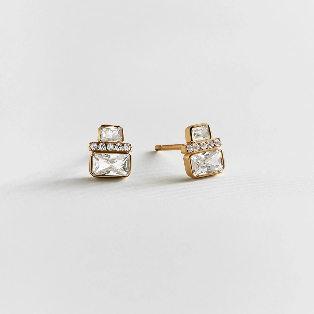 Gold-Plated Baguette Crystal Stud Earrings
