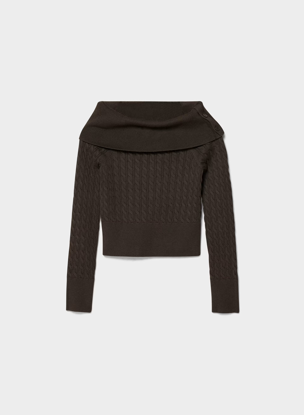 Off-Shoulder Cable Knit Sweater - Gray