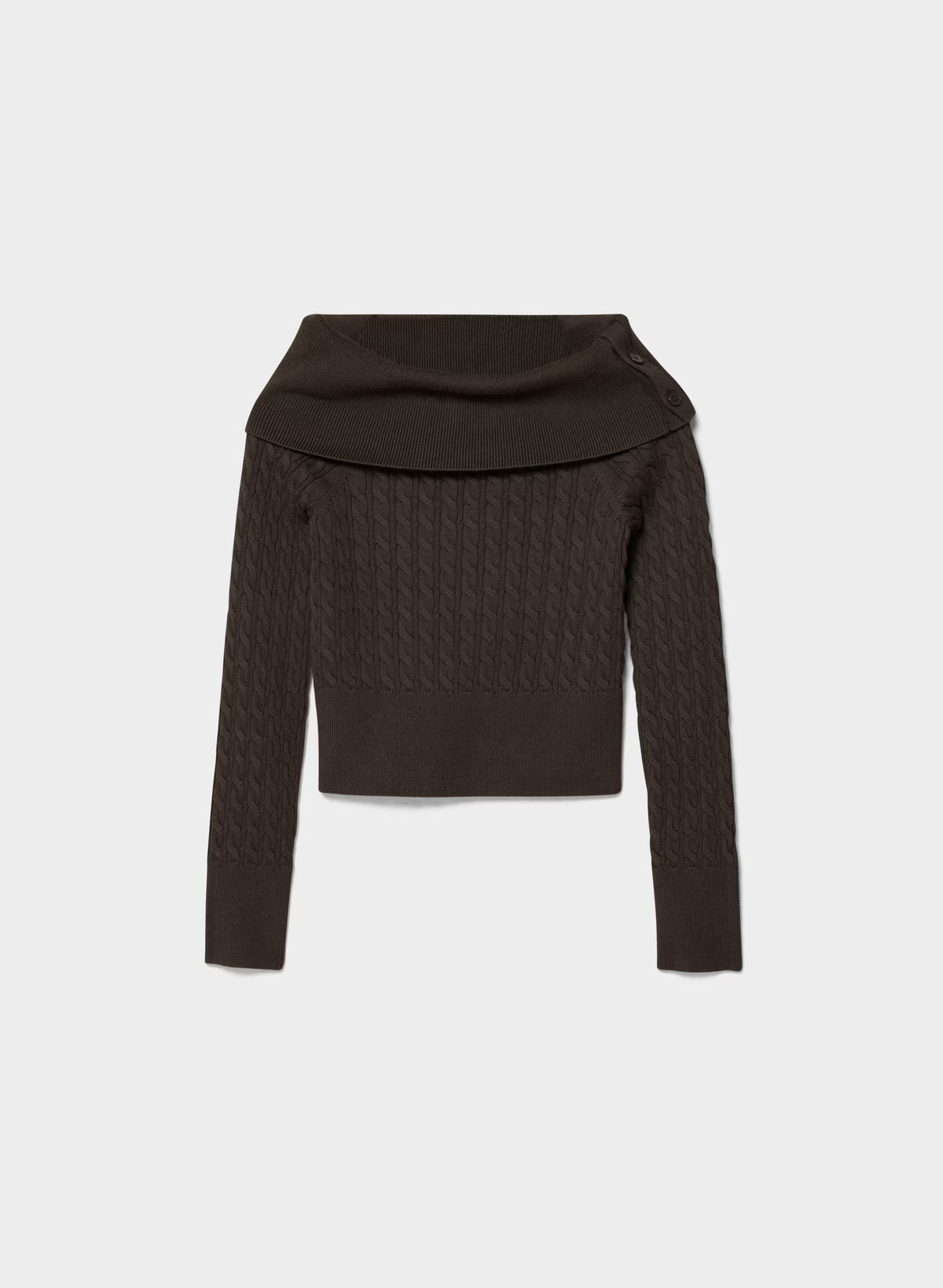 Off-Shoulder Cable Knit Sweater - Gray