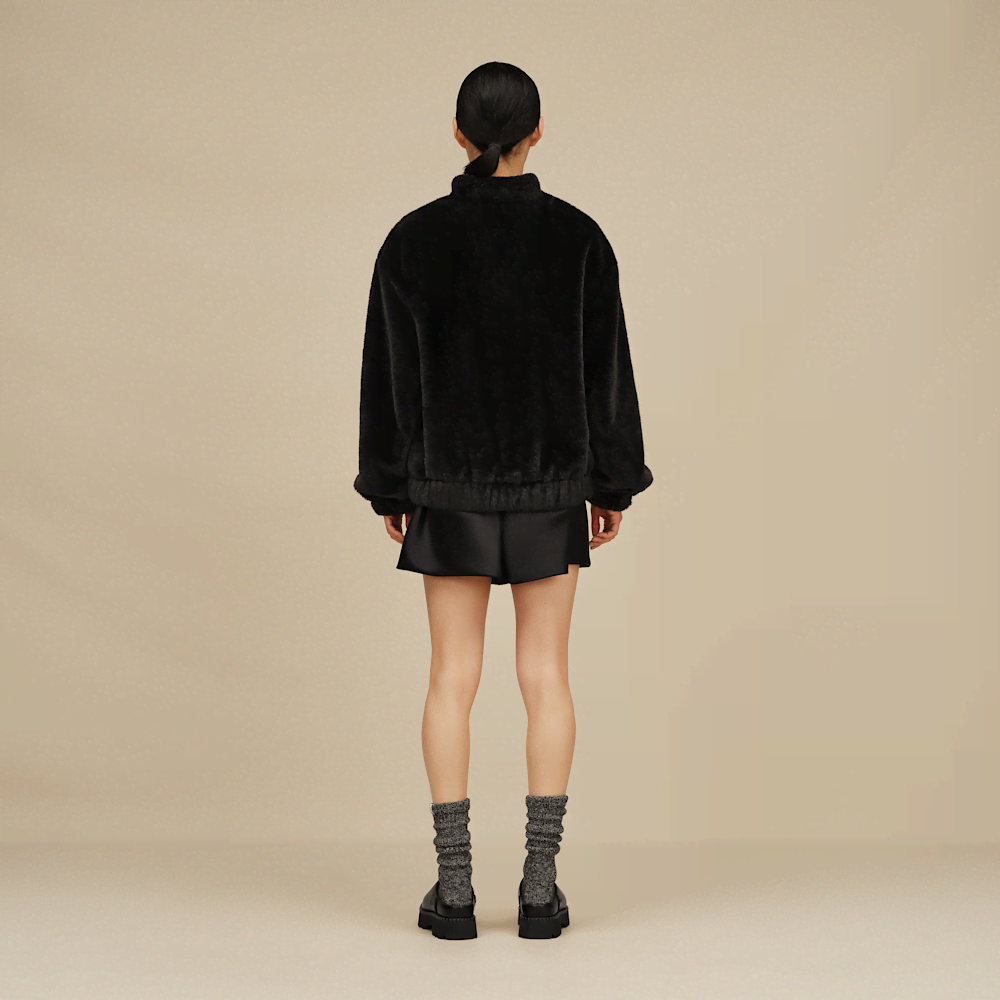Women's Faux Fur Full-Zip Jacket - Black