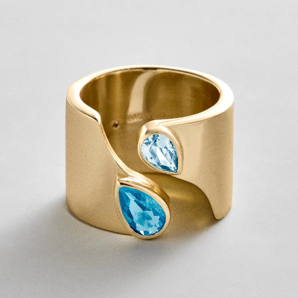 Personalized Two-Stone Open Band Ring - Gold