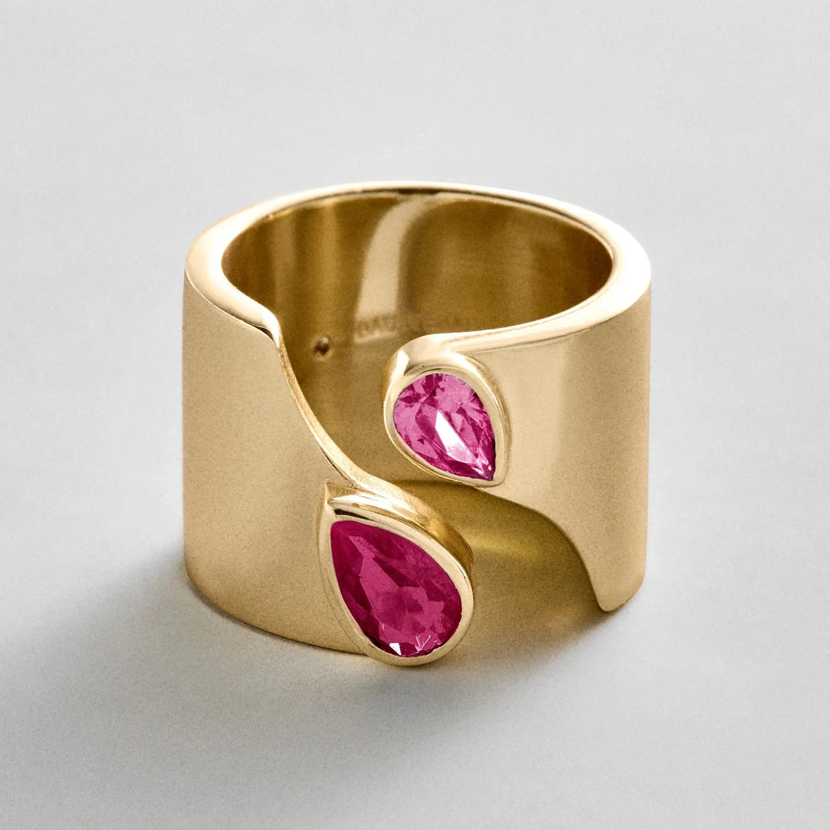 Personalized Two-Stone Open Band Ring - Gold