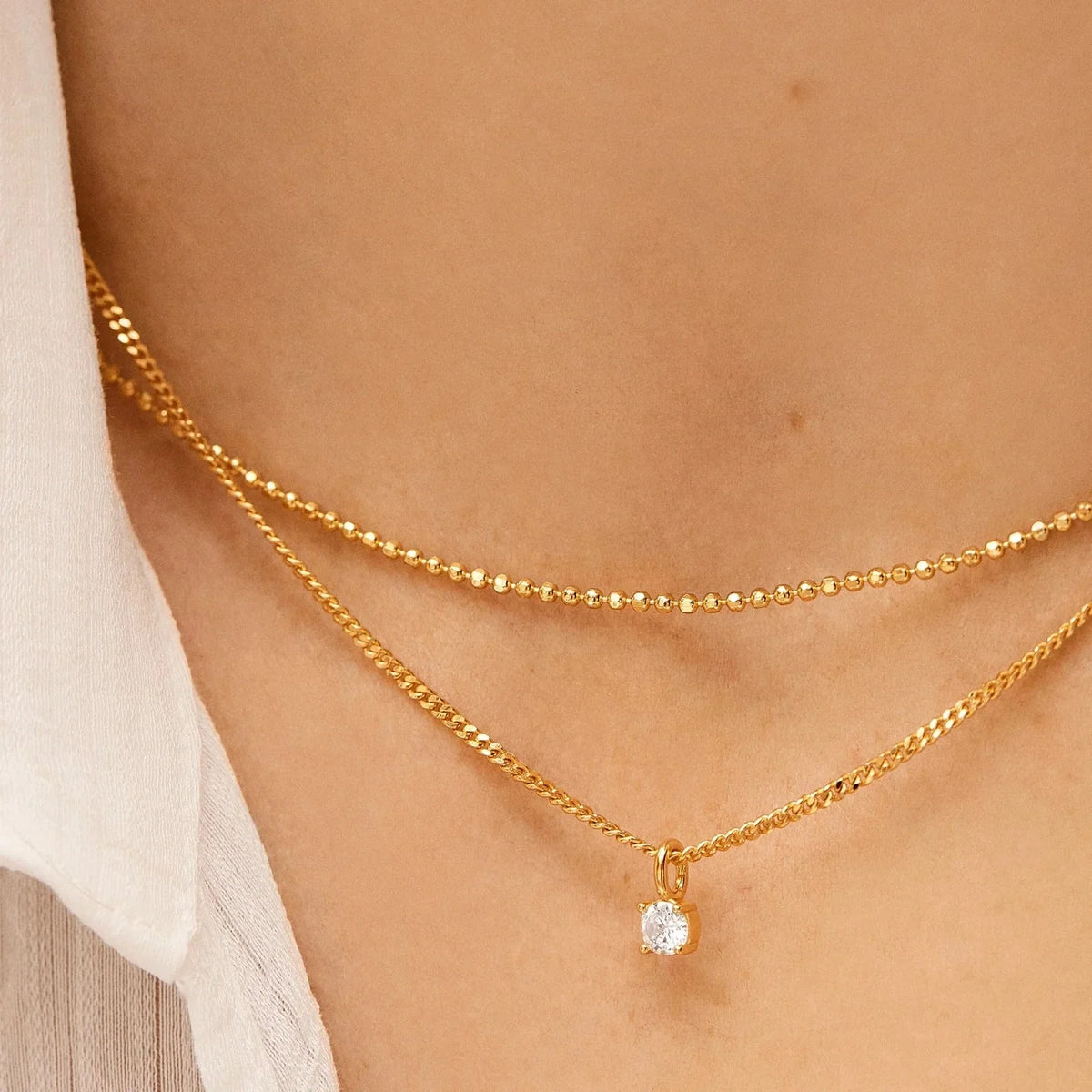 Gold-Plated Crystal Curb Chain Necklace