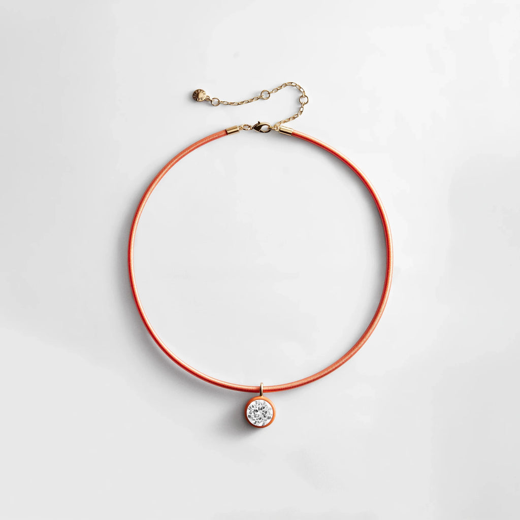 Fabric-Wrapped Crystal Collar Necklace - Orange