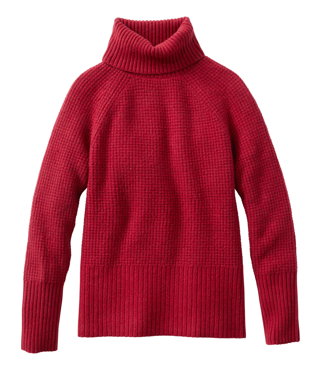 Women's Waffle Knit Turtleneck Sweater - Black