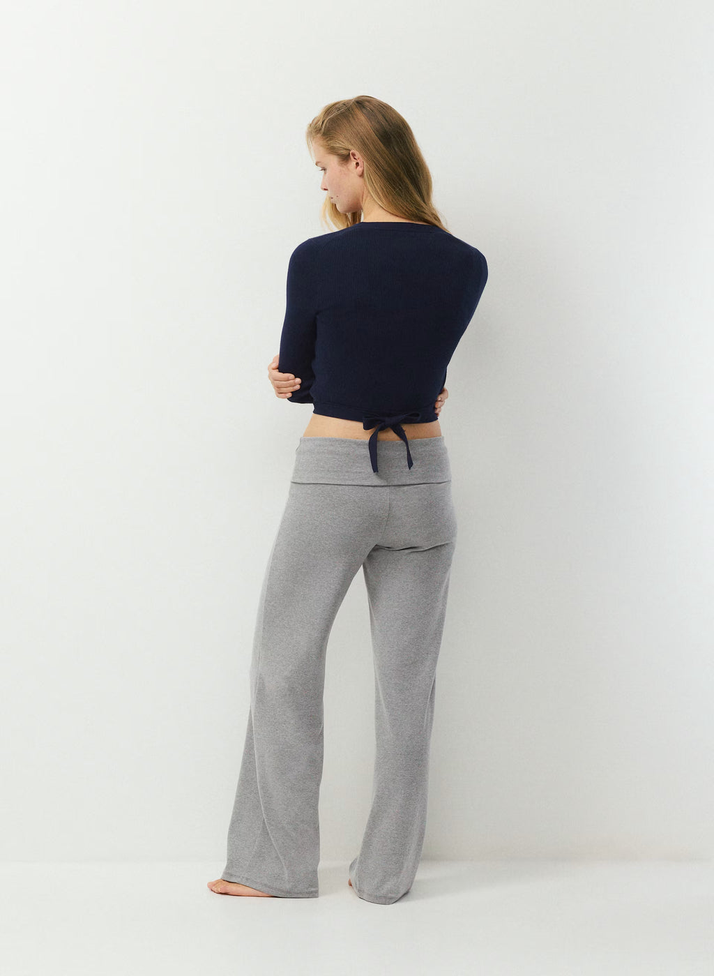 Wrap-Style Waist-Length Knit Top - Pink
