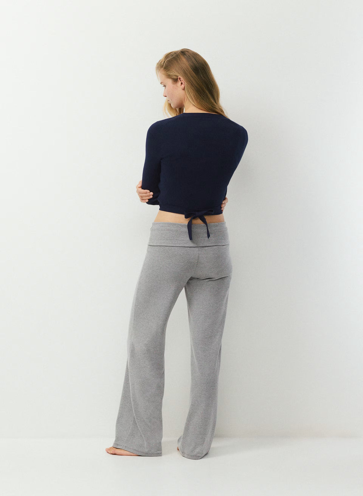 Wrap-Style Waist-Length Knit Top - Pink