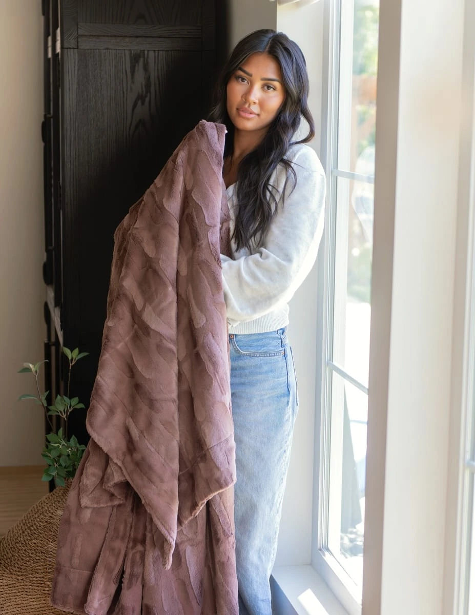 Textured Plush Throw Blanket - Golden Brown
