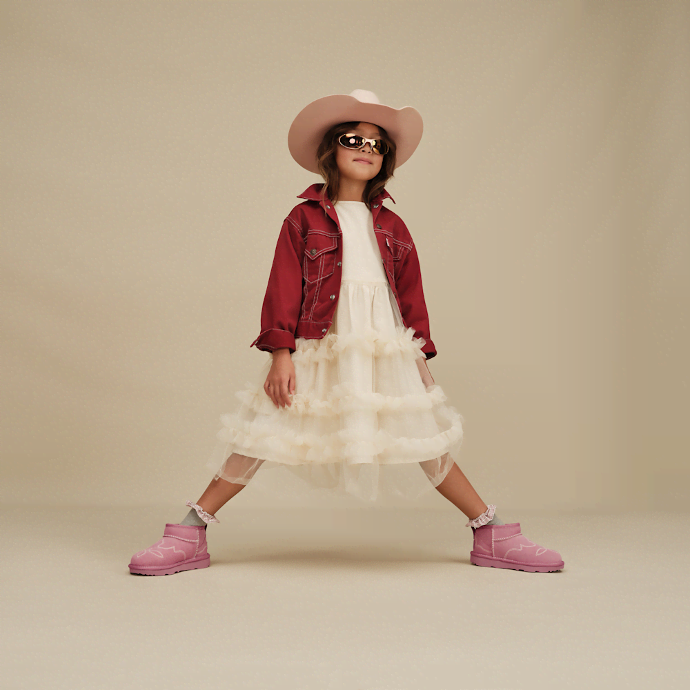 Kids' Suede Western-Inspired Short Boots - Chestnut