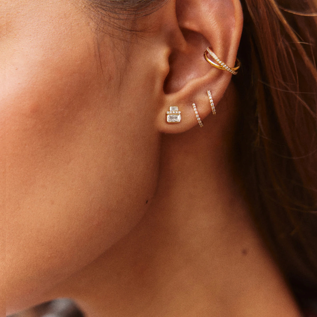 Gold-Plated Baguette Crystal Stud Earrings