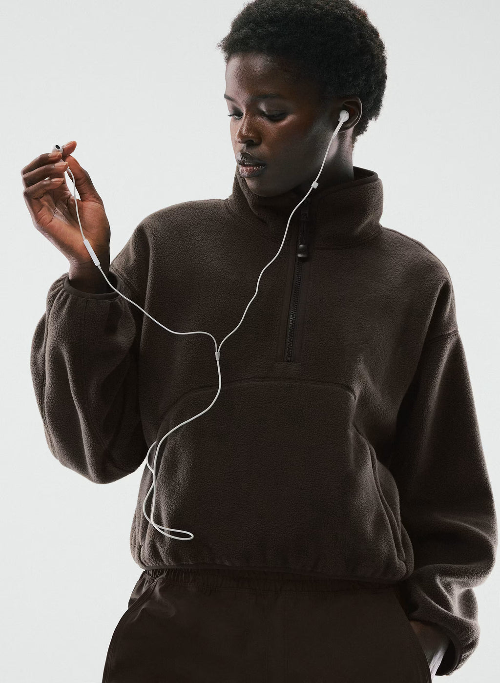 Oversized Half-Zip Microfleece Pullover - Gray