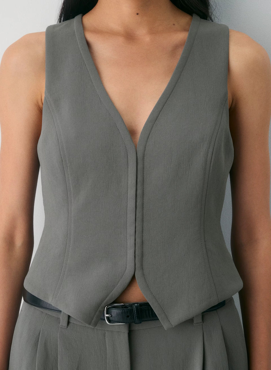 Lined Tailored Suit Vest - Olive