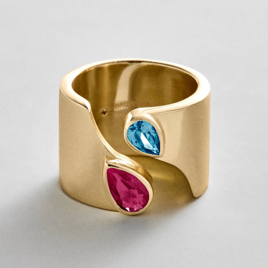 Personalized Two-Stone Open Band Ring - Gold