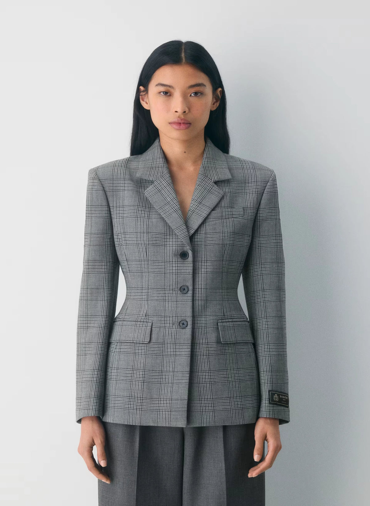 Single-Breasted Stretch Blazer - Brown Check