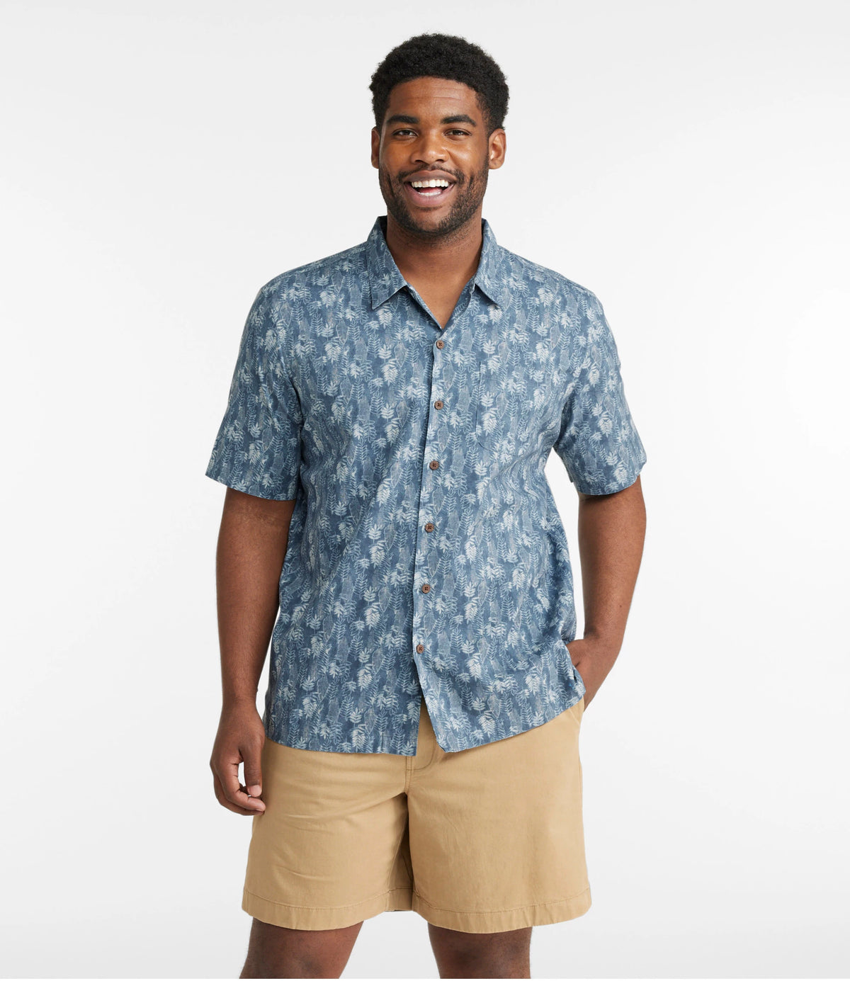 Men's Short-Sleeve Cotton Print Shirt - Brown
