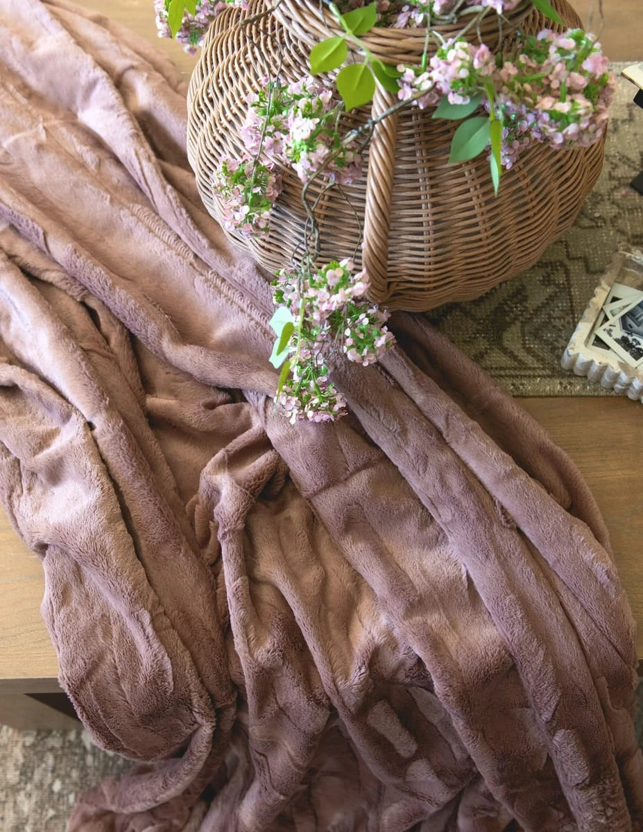 Textured Plush Throw Blanket - Golden Brown