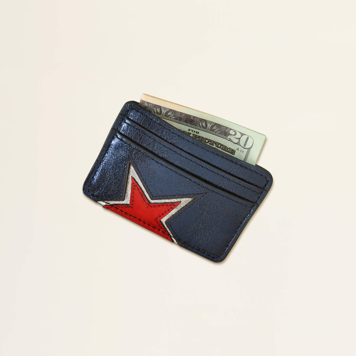 Metallic Leather Star Card Case - Blue
