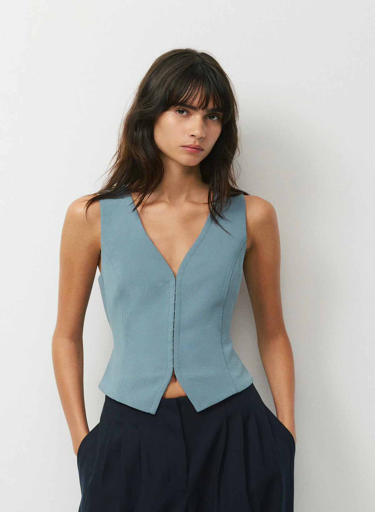 Lined Tailored Suit Vest - Olive