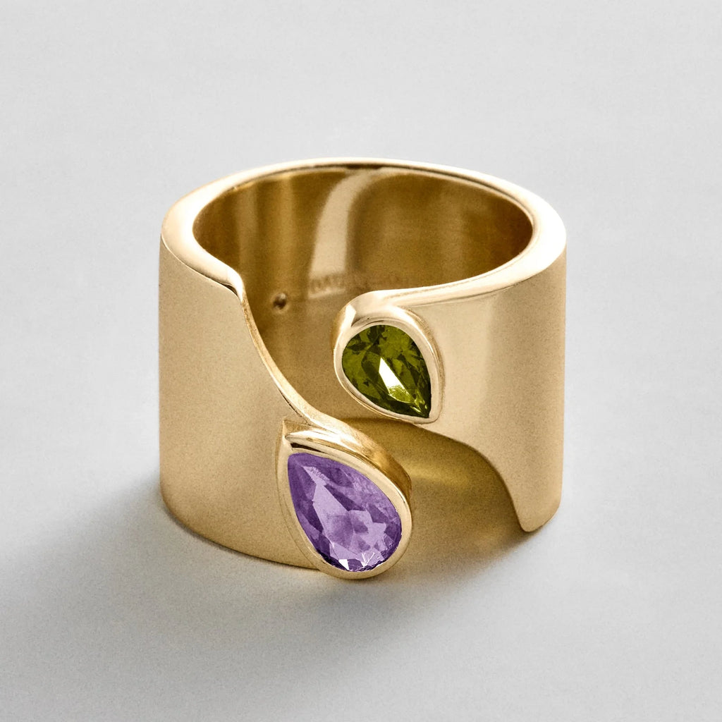 Personalized Two-Stone Open Band Ring - Gold