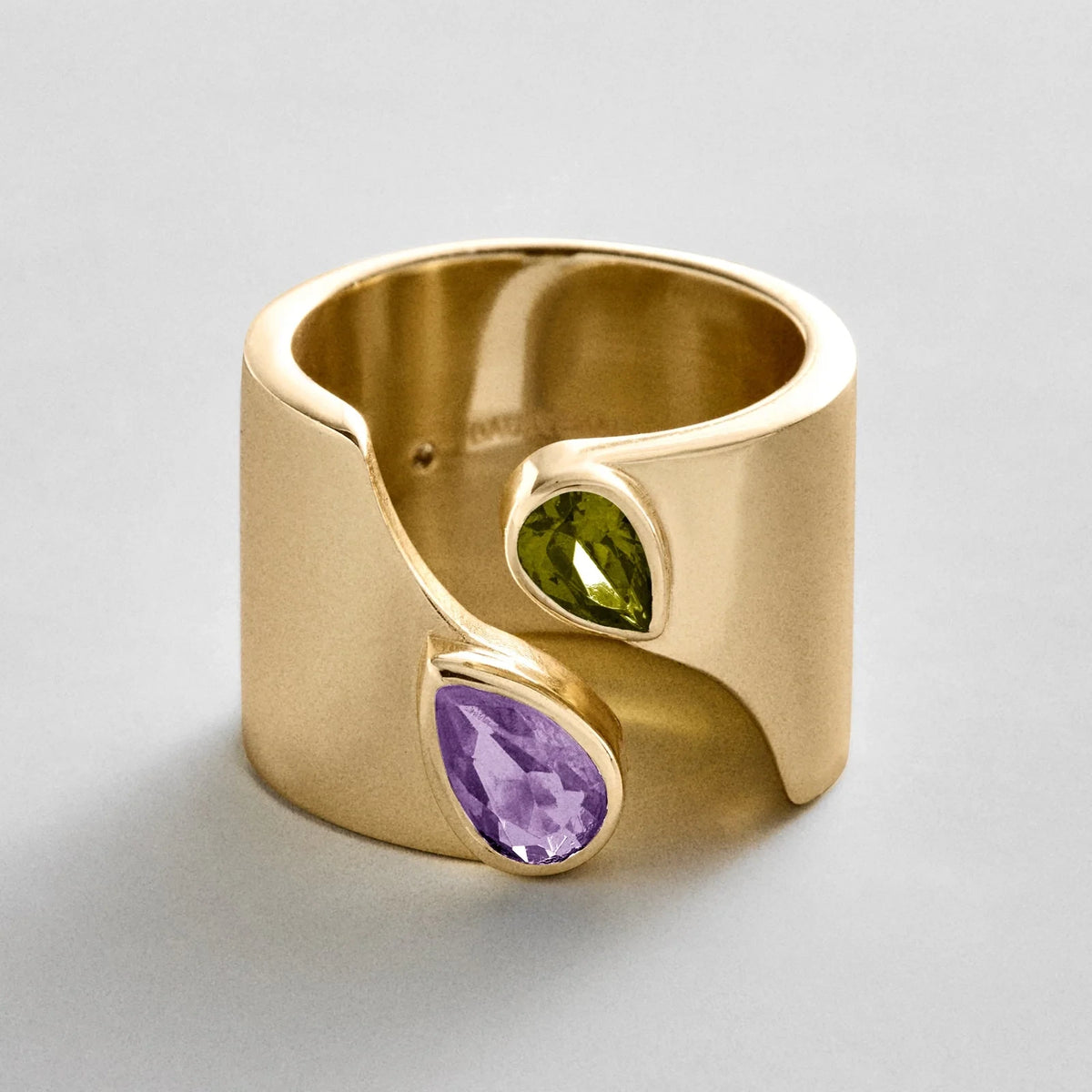 Personalized Two-Stone Open Band Ring - Gold