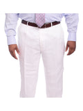 Men's Classic Fit Solid White Single Pleated Linen Dress Pants