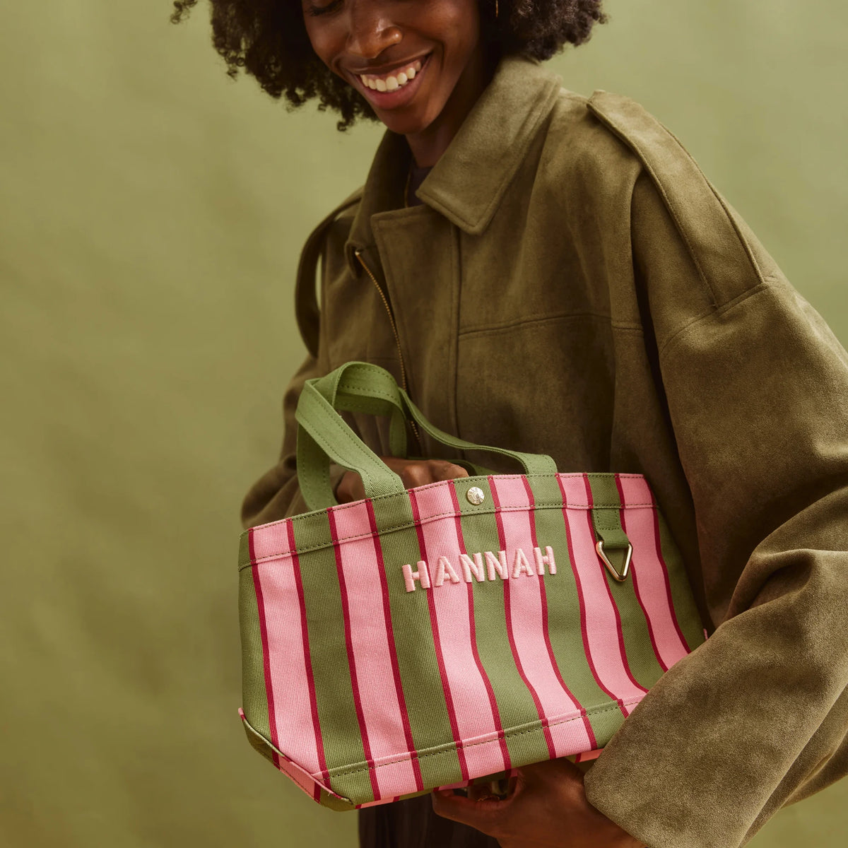 Personalized Striped Canvas Tote - Hibiscus