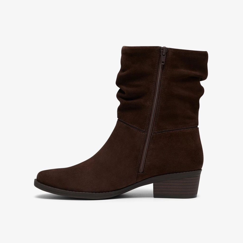 Suede Slouch Ankle Boot - Dark Brown
