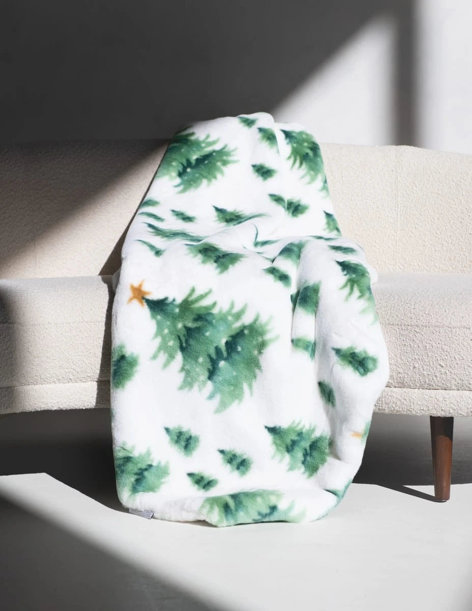 Plush Blanket - Cream Pine Tree Print