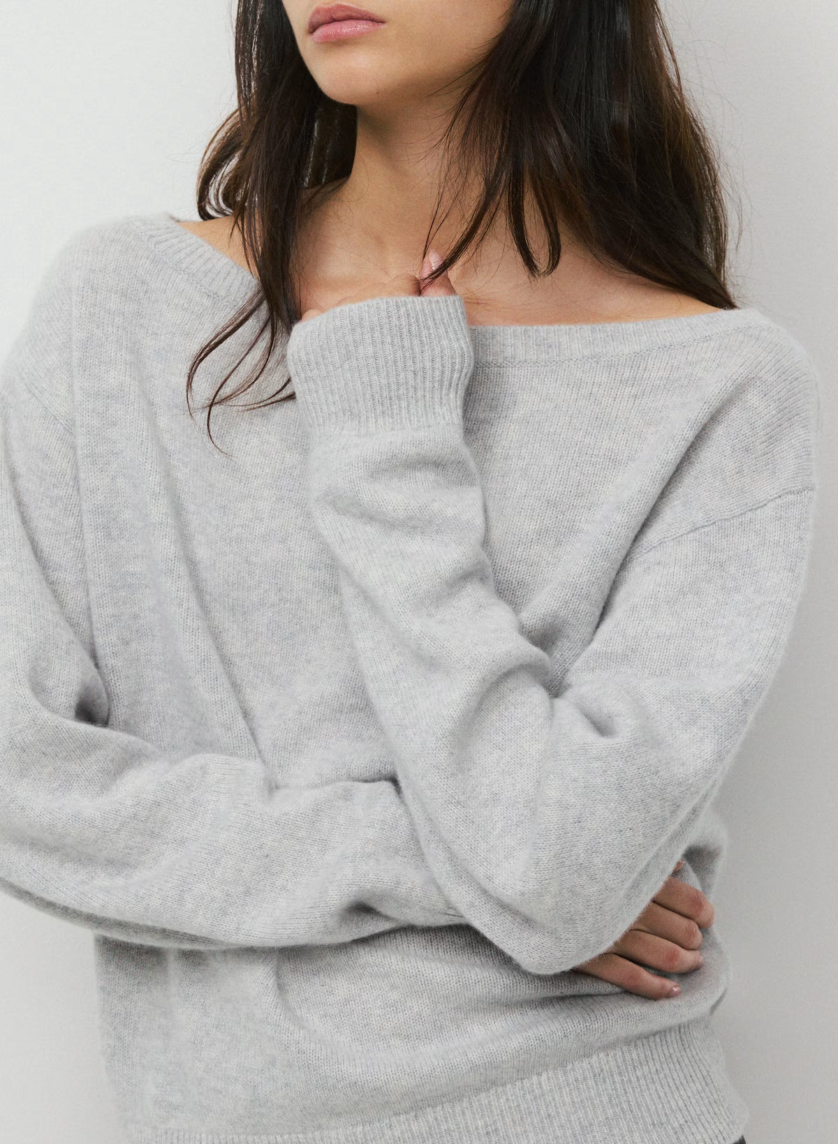 Cashmere Boatneck Sweater - Heather Gray