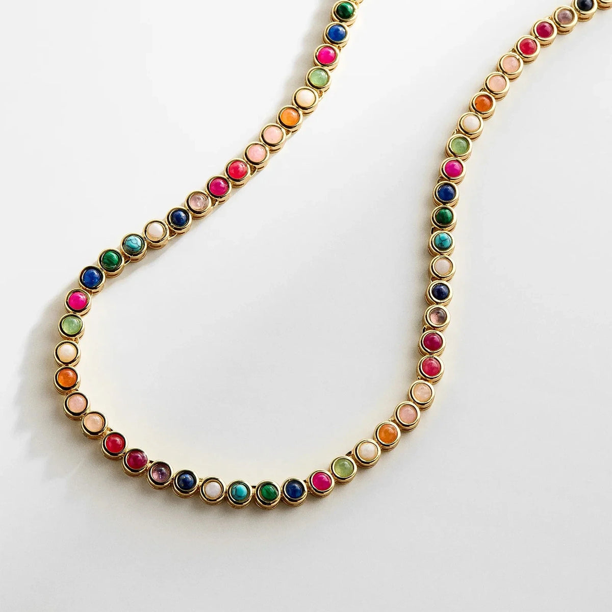 Multicolor Stone Tennis Necklace - Gold