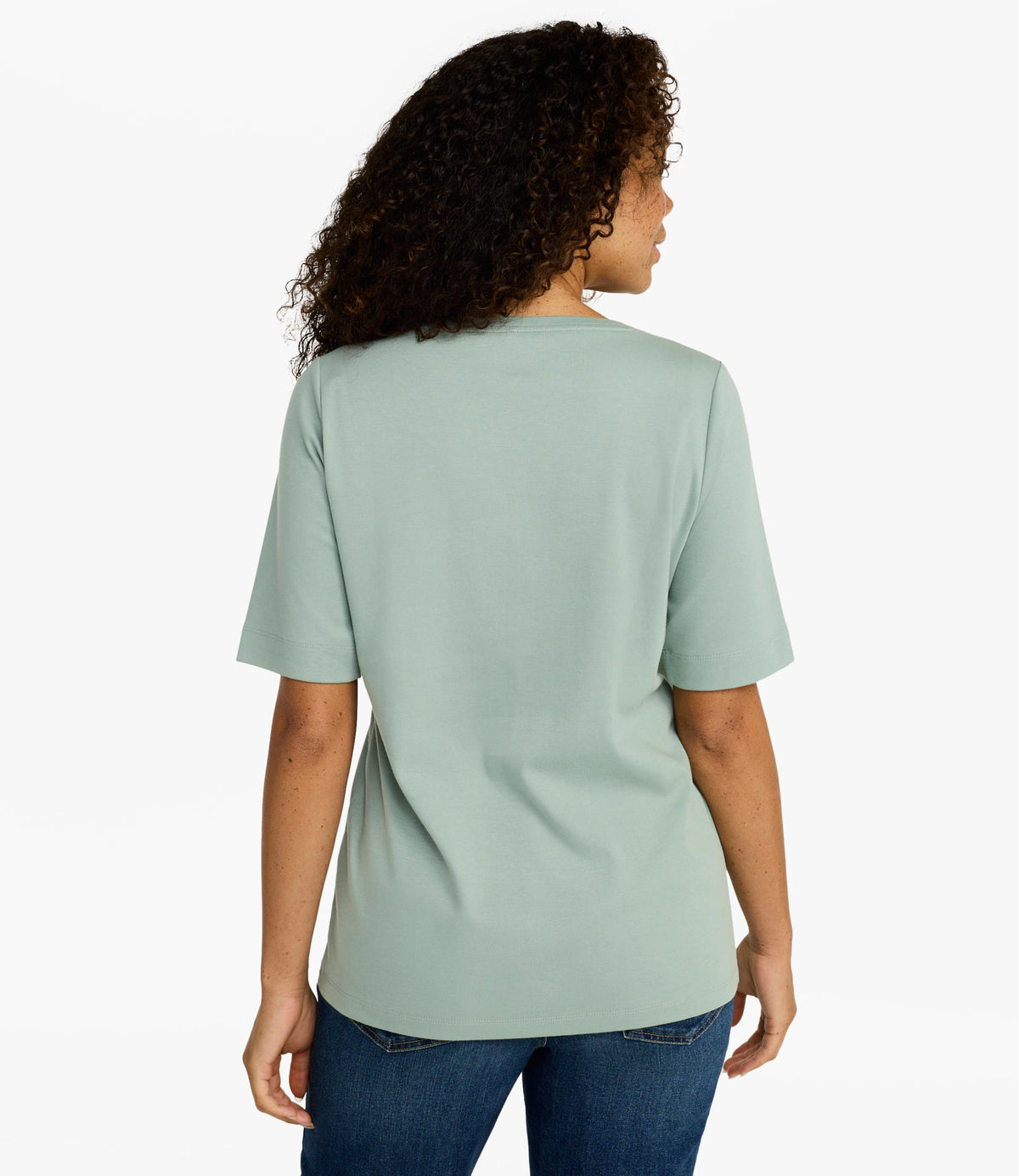 Women's Cotton Jewel Neck Elbow-Sleeve T-Shirt - White