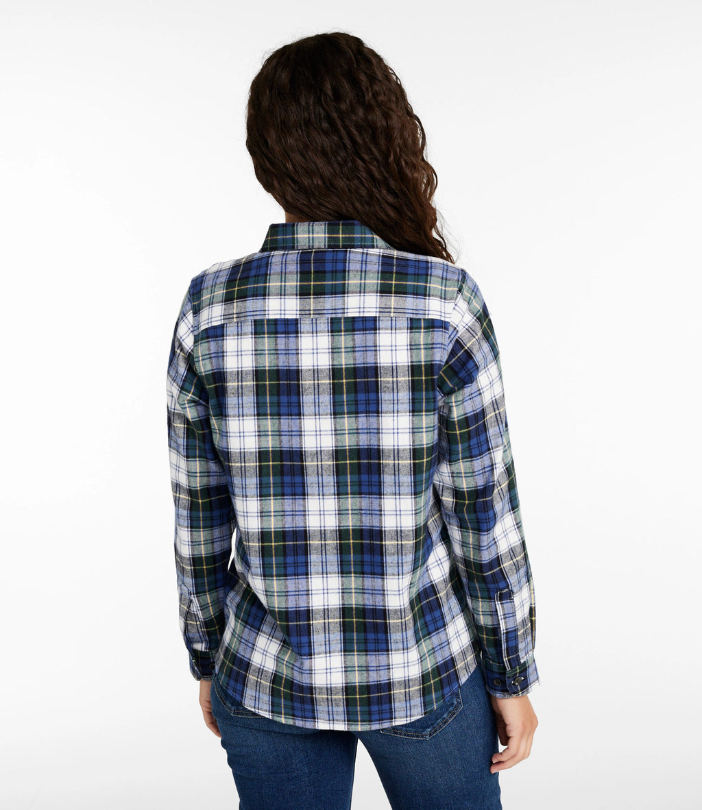 Women's Cotton Flannel Shirt - Indigo Plaid