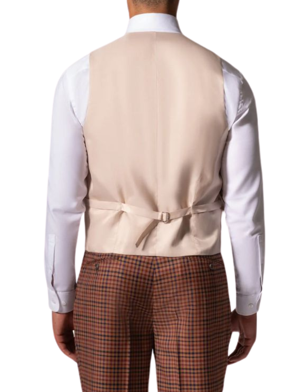 Men's Brown Plaid Modern Fit Wool 3-Piece Suit