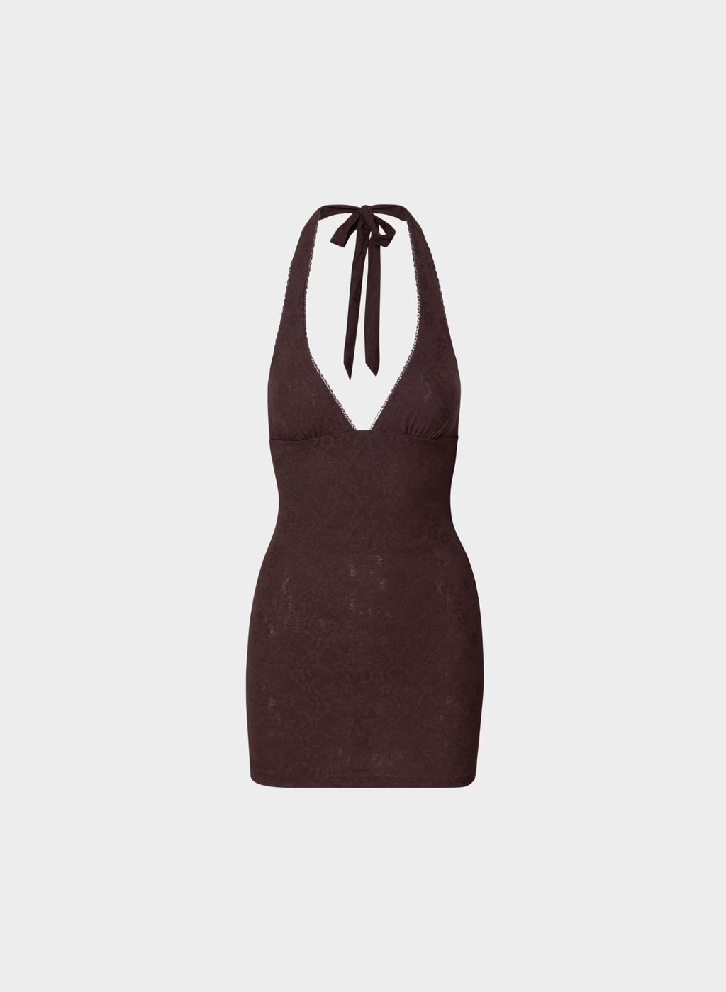 Floral Lace Halter Micro Dress - Plum