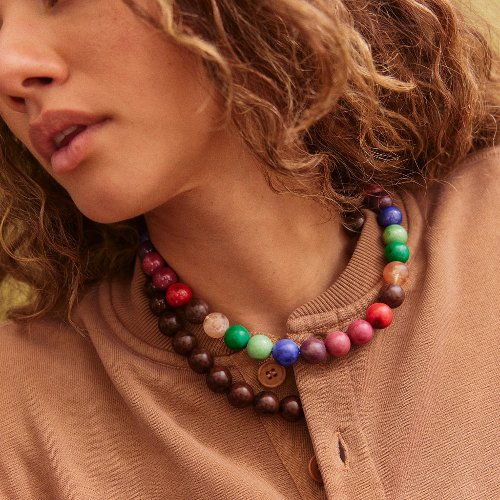 Dark Multicolor Beaded Necklace - 14mm
