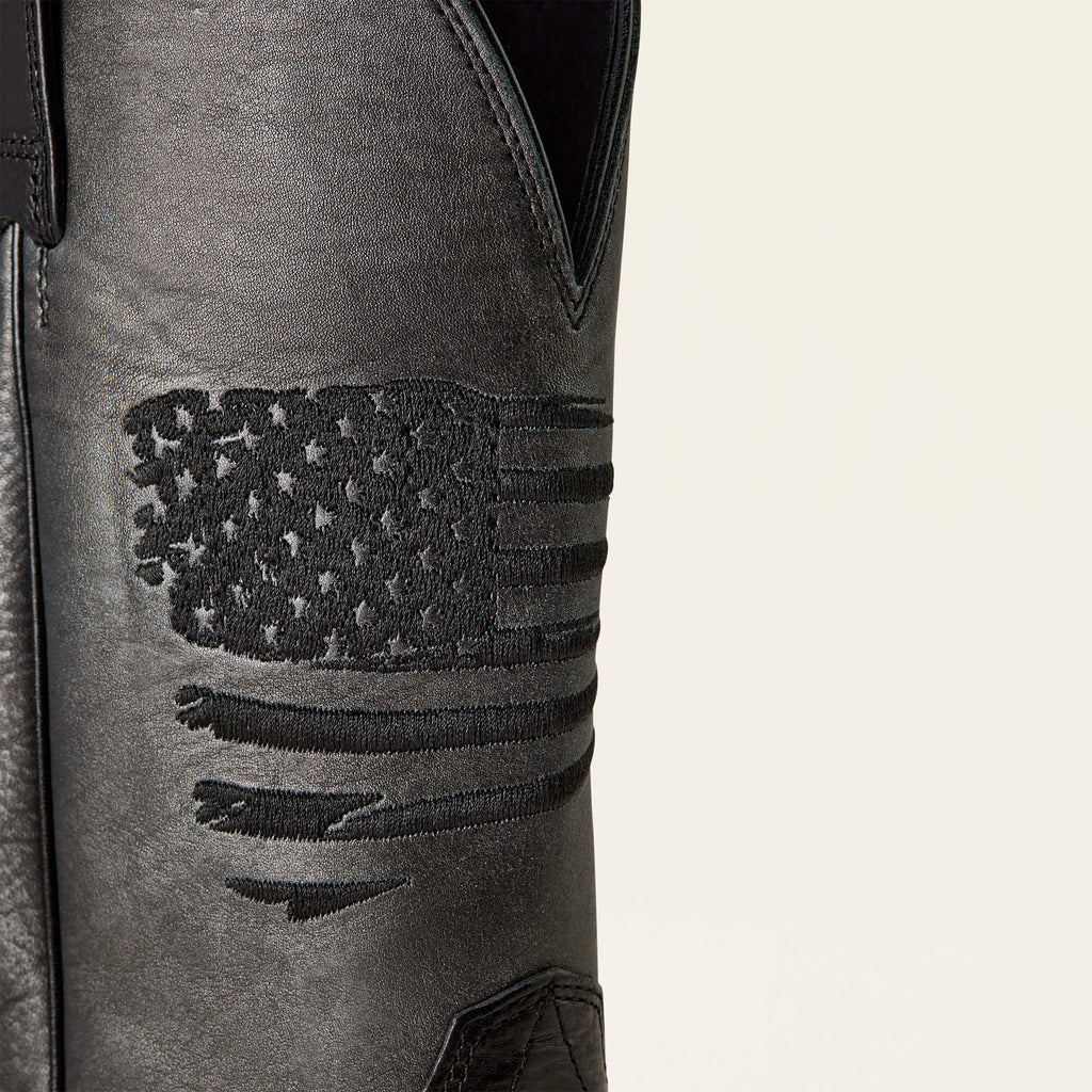 Men's Leather Wide Square Toe Western Boots - Gray