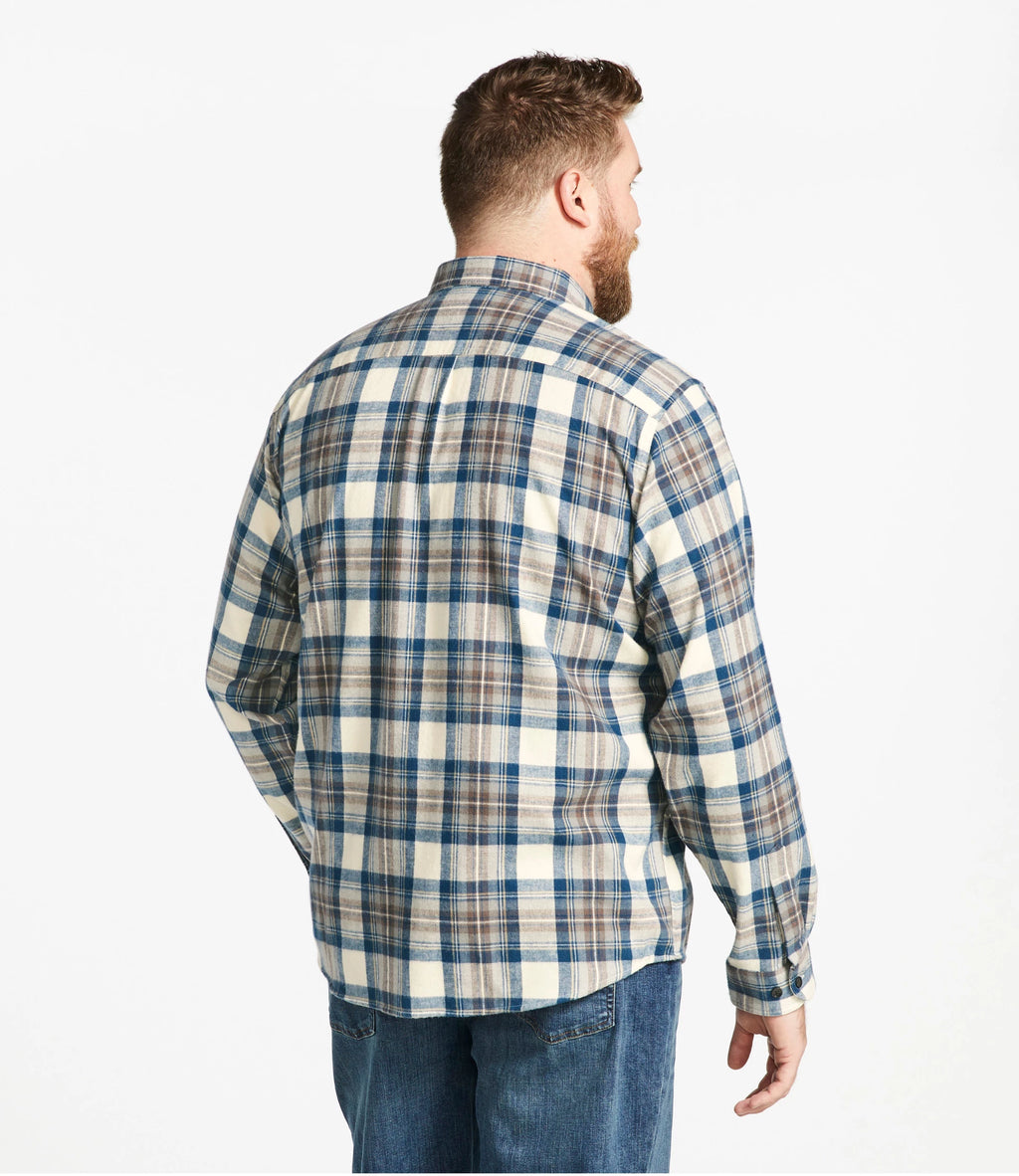 Men's Cotton Flannel Button-Down Shirt - Grey Plaid