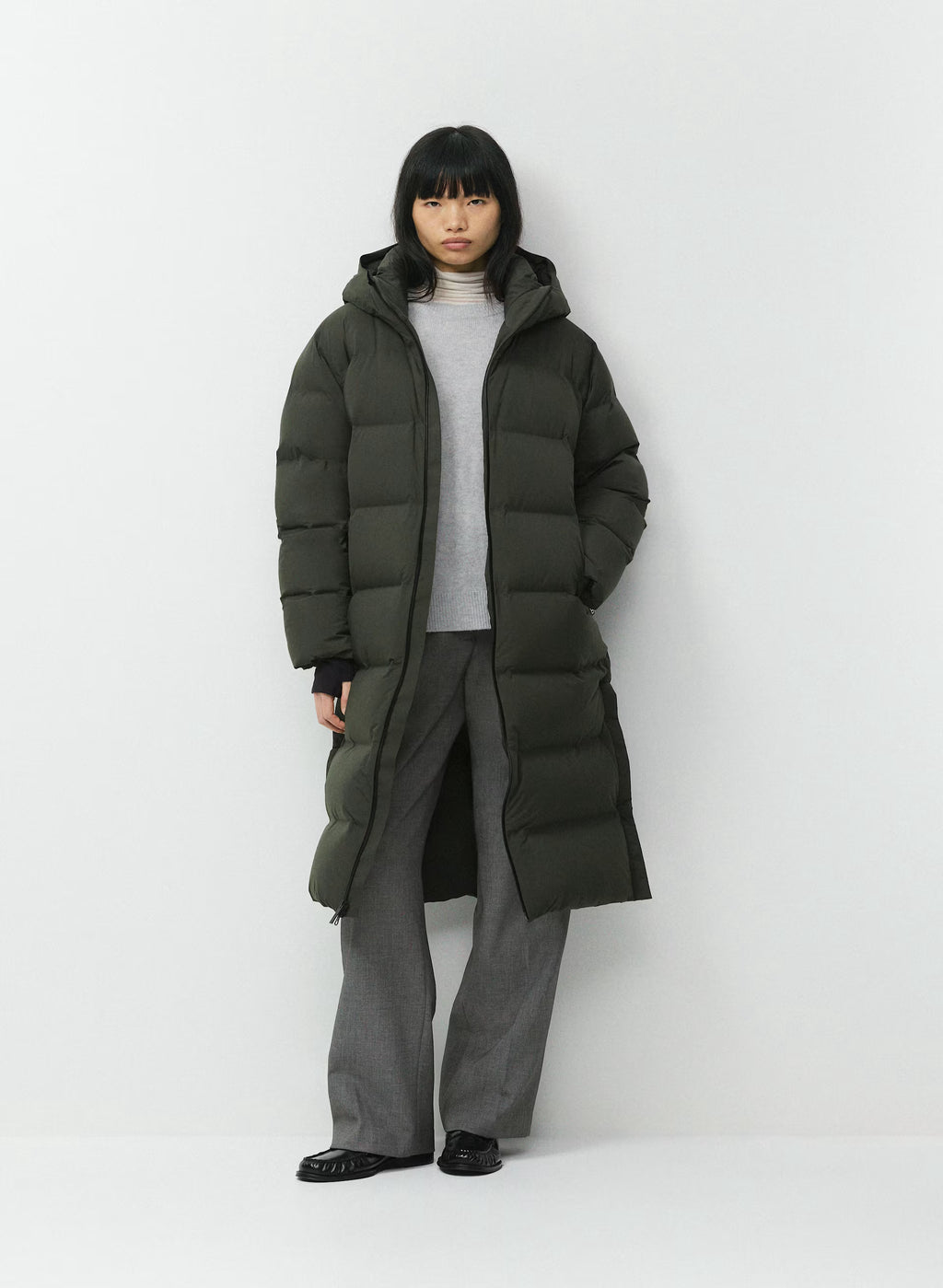 Waterproof Long Down Puffer Coat - Gray