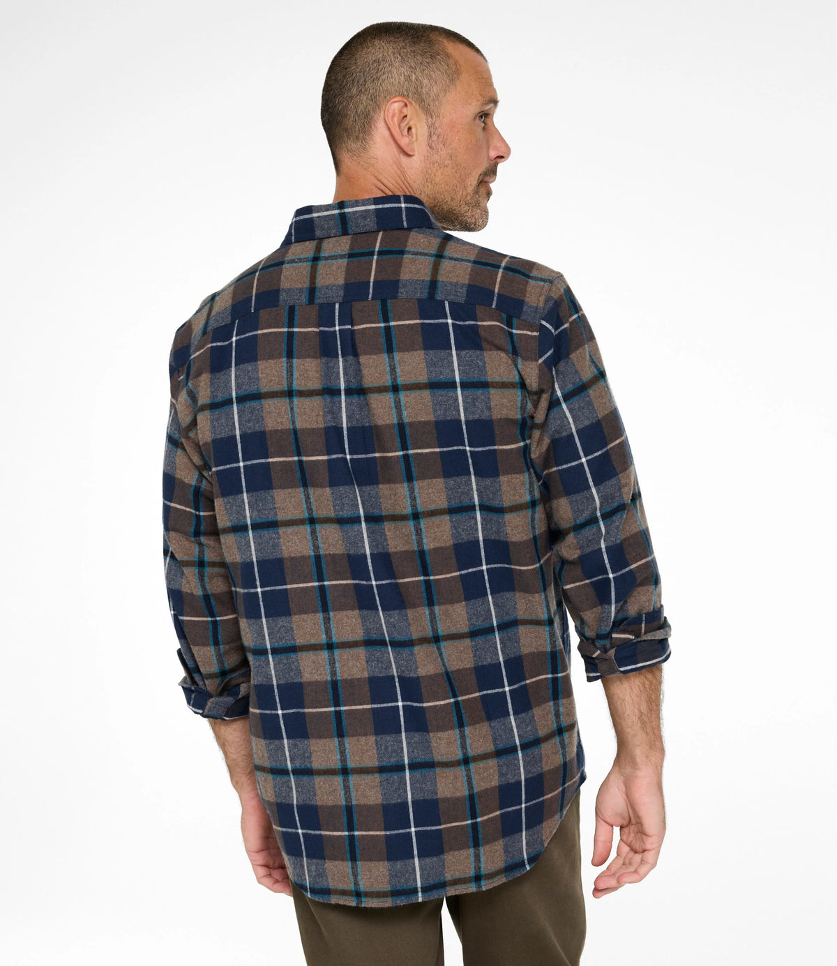 Men's Cotton Flannel Button-Down Shirt - Grey Plaid