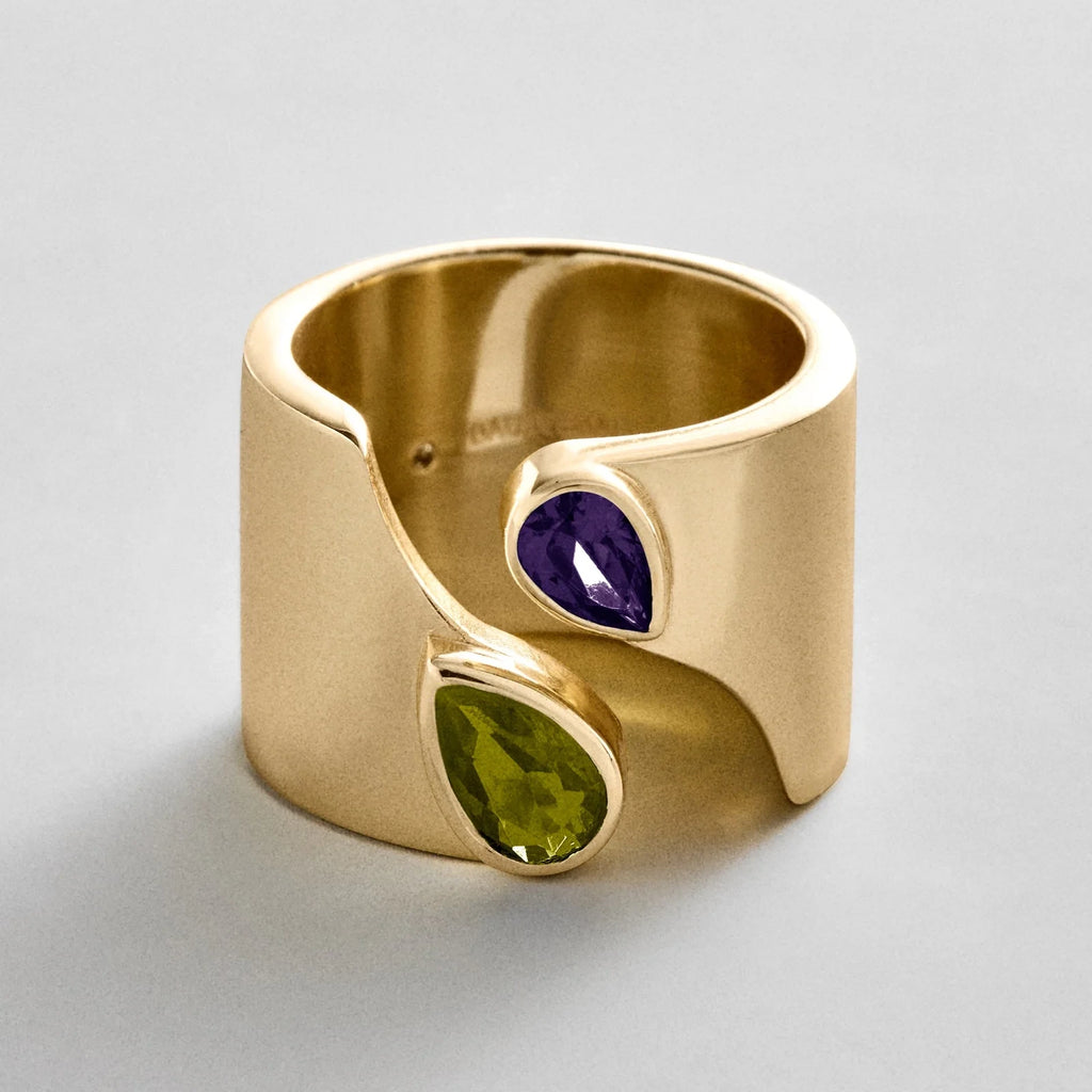 Personalized Two-Stone Open Band Ring - Gold