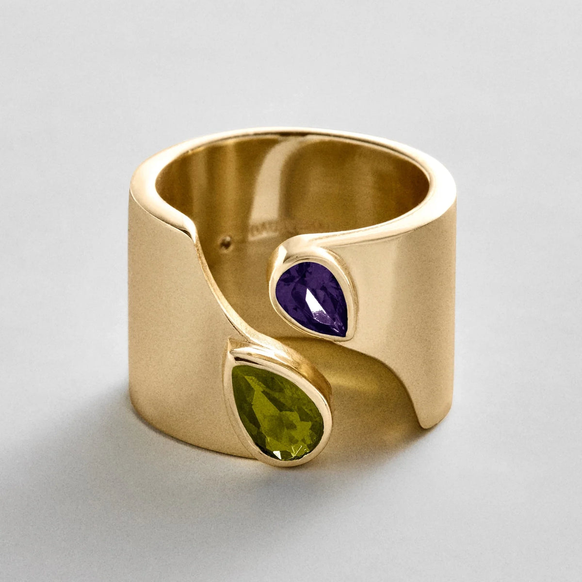 Personalized Two-Stone Open Band Ring - Gold