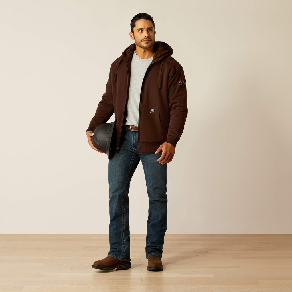 Men's Sherpa-Lined Water-Repellent Zip Hoodie - Brown