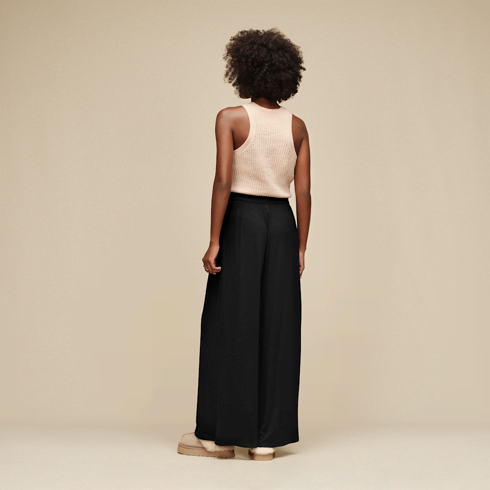 Women's Ribbed Wide-Leg Pants - Black