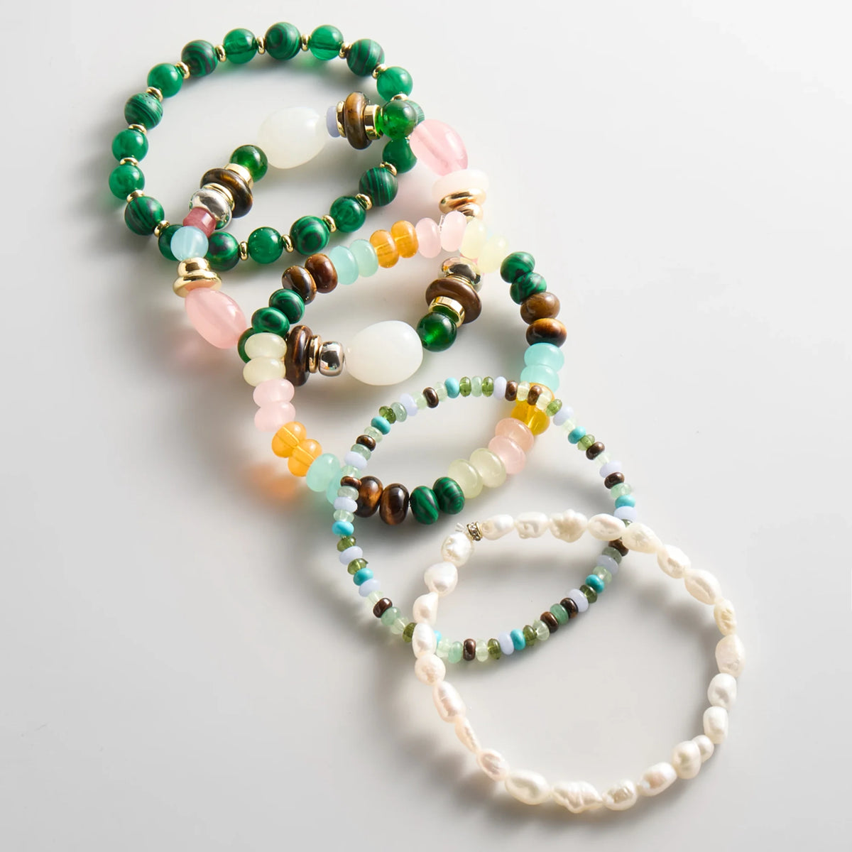 Five-Piece Beaded Stretch Bracelet Set - Cool Tones