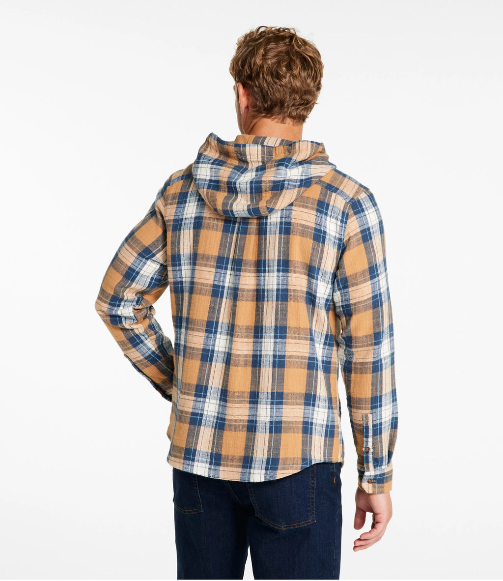 Men's Hooded Flannel Shirt Jacket - Tan Plaid