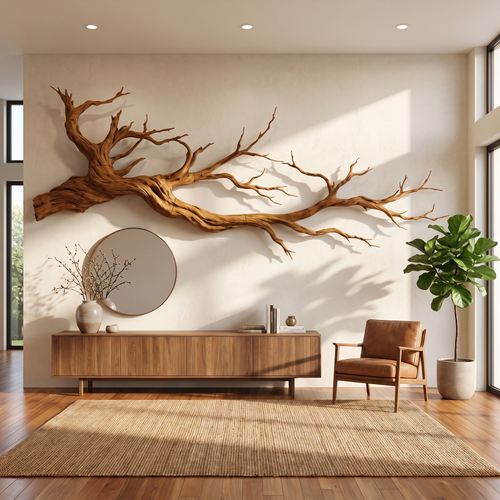 Abstract Tree Root Solid Wood Wall Sculpture, 3D Wall Art