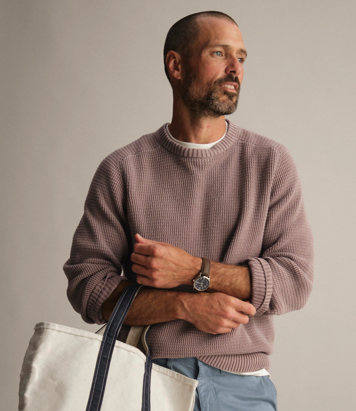 Men's Textured Cotton Crewneck Sweater - Sienna