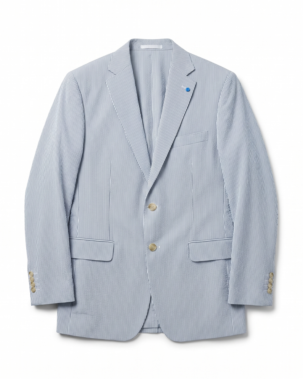 Men's Azure Blue Cotton Regular Fit Seersucker Suit