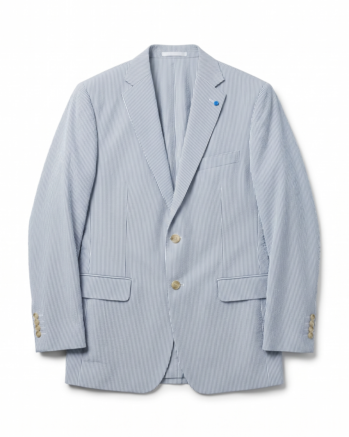 Men's Azure Blue Cotton Regular Fit Seersucker Suit